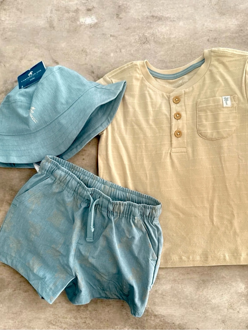 Caribbean Joe Kids Matching Set in Beige and Light Blue